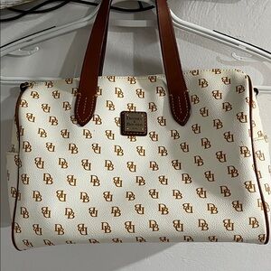 Dooney & Bourke Cream and Tan Logo Satchel